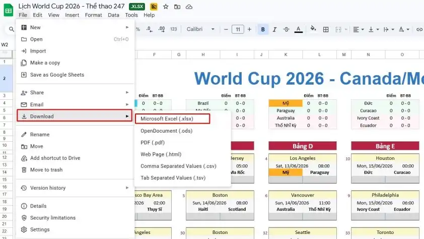 Hình ảnh hướng dẫn tải lịch thi đấu World Cup 2026 file Excel Hình ảnh hướng dẫn tải lịch thi đấu World Cup 2026 file Excel